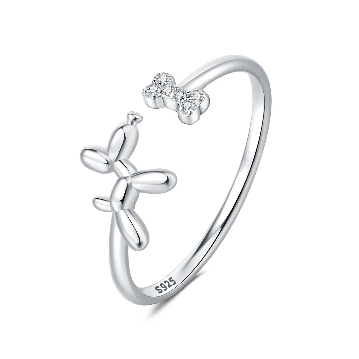 Original 925 Sterling Silver Zircon Bone Balloon Dog Adjustable Open Ring Fine Jewelry Luxury Gift for Women Birthday Party 2026