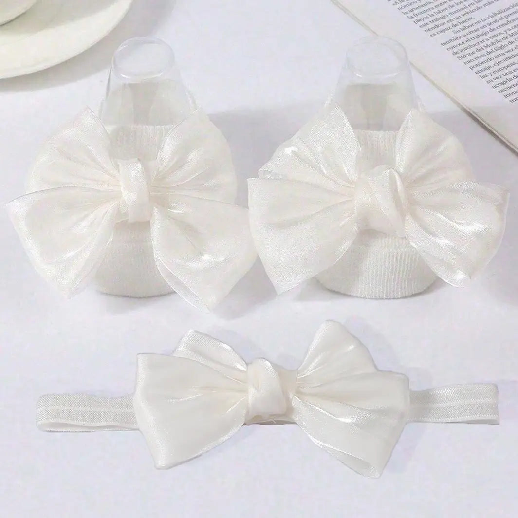 1 pairs Breathable Adorable and Bow Princess Socks & Hairbands for Baby Girls with Non-slip Design
