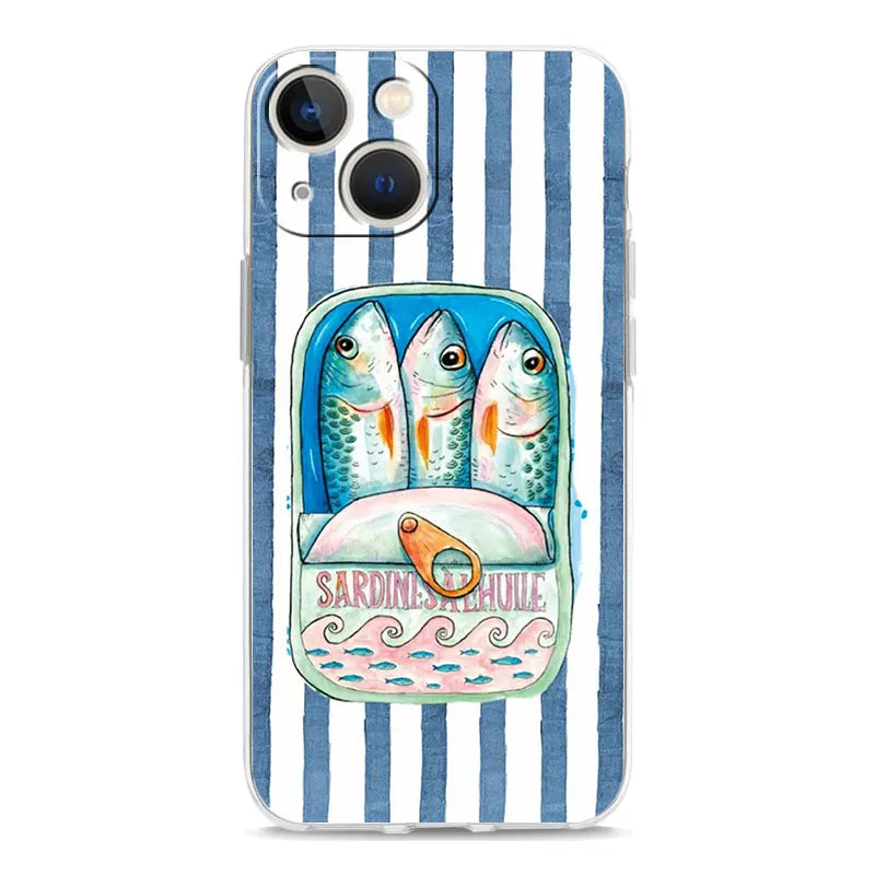 Soft TPU Transparent Phone Case Cover for iPhone 17 16 15 14 13 12 11 Pro Max 17 Air 7 8 Plus Fundas Funny Fish Sardines Laser
