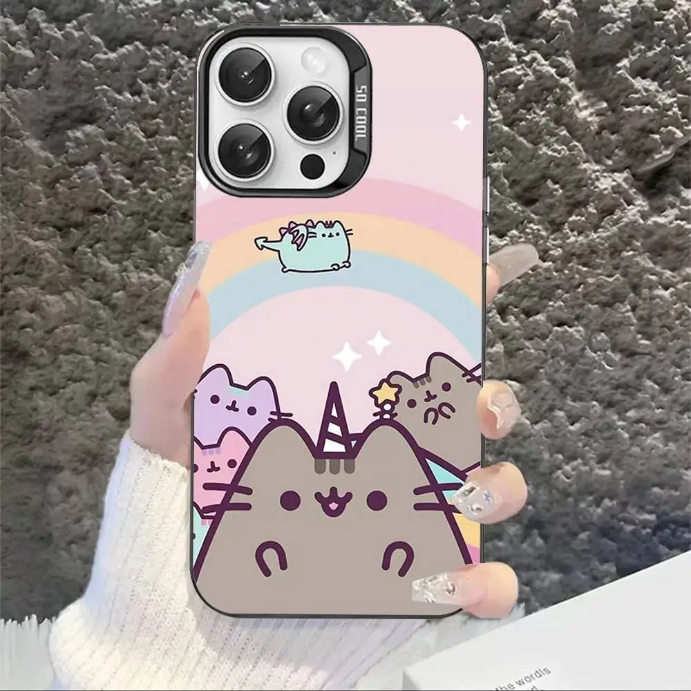 Cartoon P-Pusheens Cat Phone Case For IPhone 17 16 15 14 11 12 13 Pro Max Pro Plus Colored Silver Cover