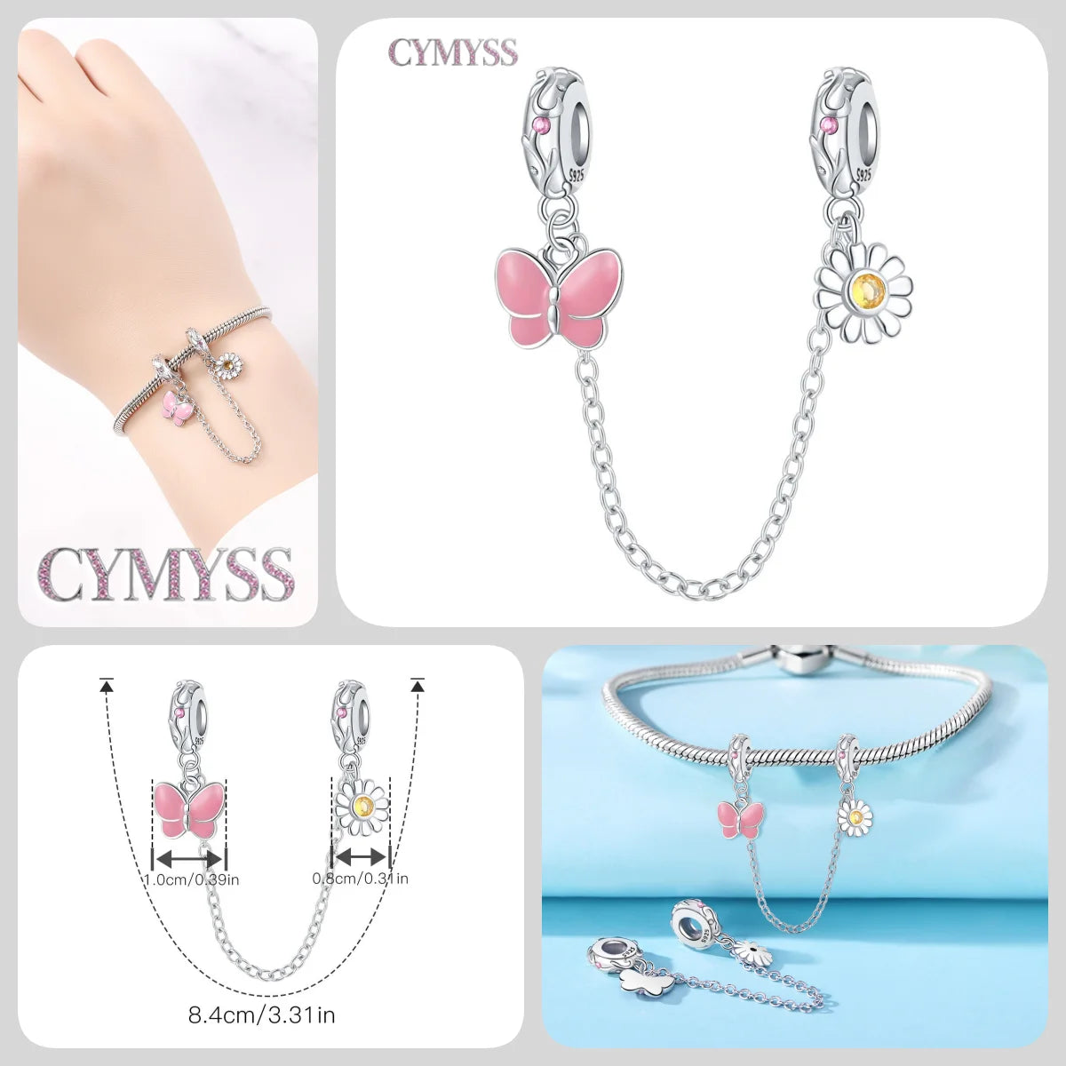 925 Sterling Silver Plated Bee Sunflower Butterfly Charm Pendant Fine Jewelry Women DIY Bracelet Necklace Birthday Party Gift