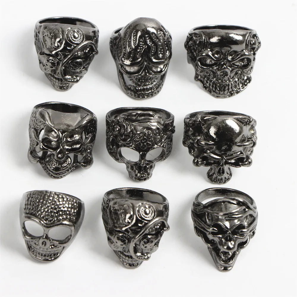 10/15/20Pcs/Lot Retro Gothic Punk Skull Rings Men Women Charm Rock Cool Fashion Jewelry Accessory Daily Party Gift Random Style