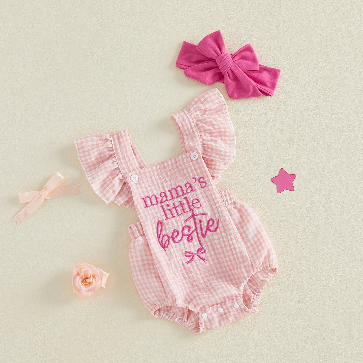 Baby Girl 2Pcs Summer Outfits Ruffle Sleeveless Bow Embroidery Romper with Headband Set Newborn Baby Bodysuits Clothes