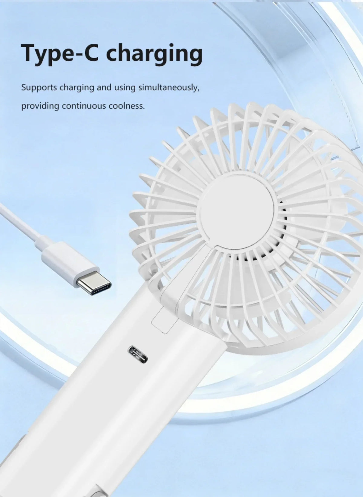 5 Levels Air Cooling Fan with Buckle Portable Handheld Fan LED Screen Outdoor for Home Office Outdoor USB-C Rechargeable Fans