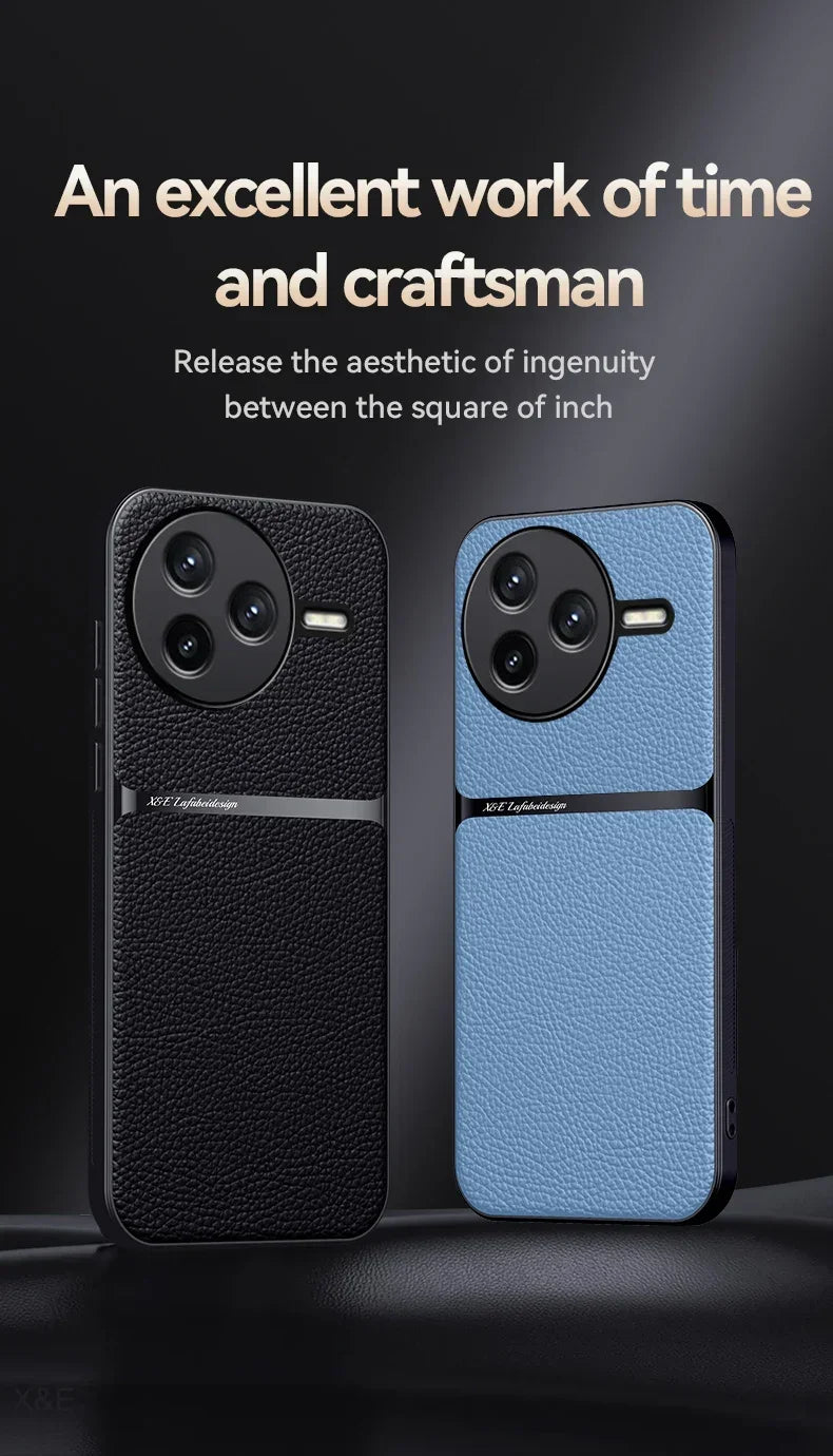 Car Magnetic Hilder Texture Leather Case For POCO F7 Ultra Soft Silicone Protection Shockproof Cover