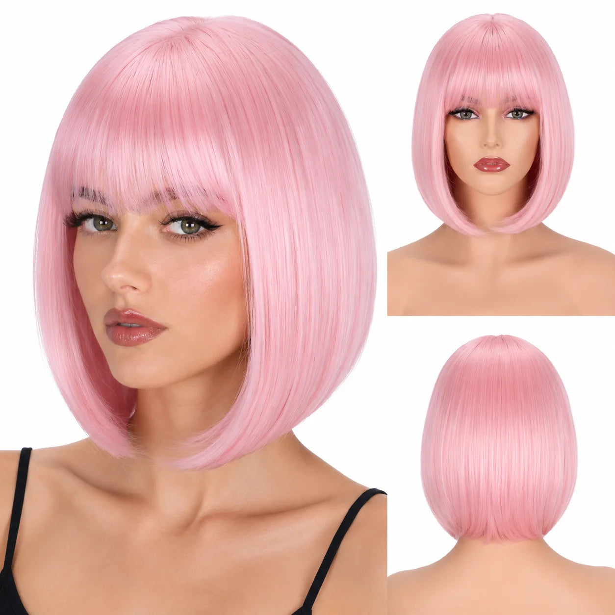 Short Bob Wig With Bangs Straight Synthetic Hair Wigs For Women Natural Look Daily Party Cosplay Heat Resistant Full 3 Color Wig