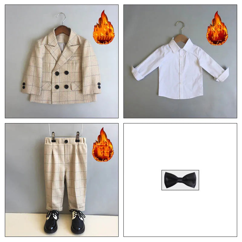 Autumn Winter Children Boys Formal Suit Kids Boys Wedding Suit 1-14Y Teenager Boy Blazer Vest Pant Suit Elegant Boys Kid Costume