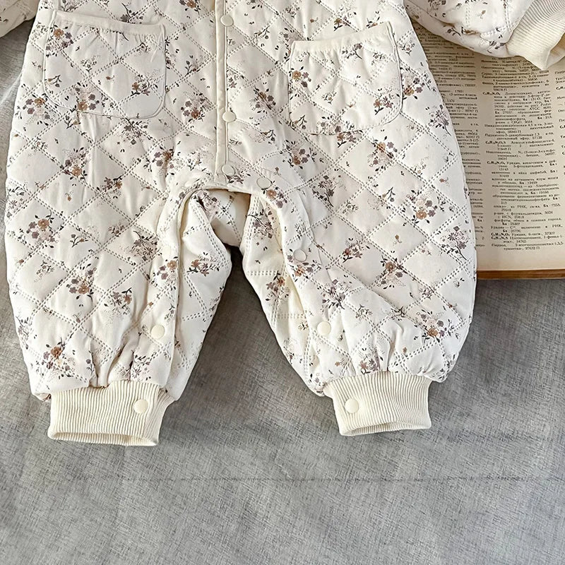 MILANCEL Winter Baby Clothes Floral Girls Rompers Fur Lining Toddler Clothes With Hat