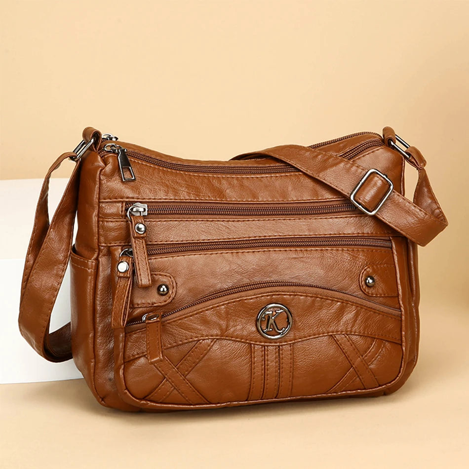 Retro Soft Leather Multi Pocket Single Shoulder Crossbody Bag High Quality Women's Bag Luxury Designer Purses and Handbags 2025