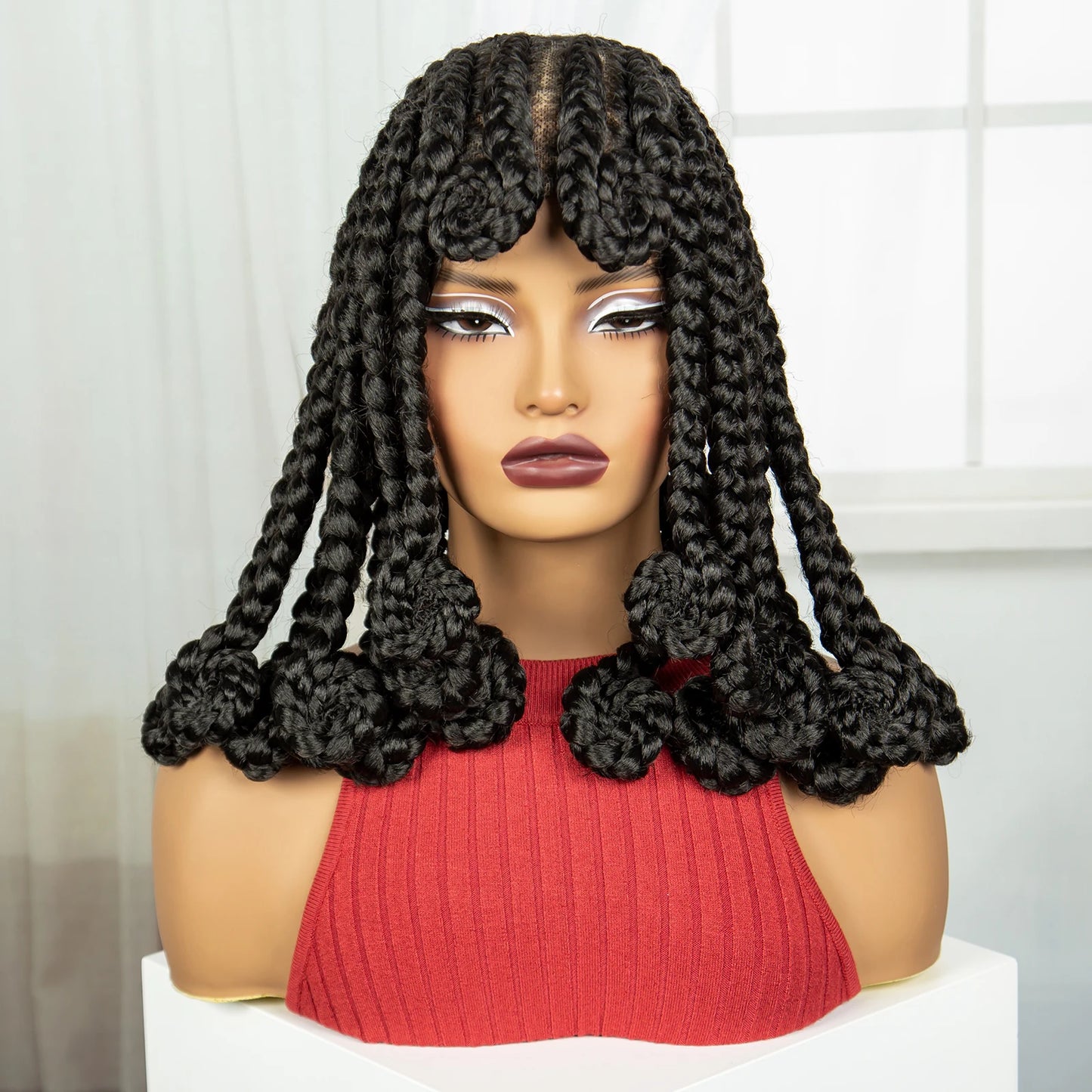 Synthetic Full Lace Bantu Braids Wig with Baby Hair 14Inch Natural Lace Front Braided Wig Handmade Cornrow Braid for Black Women