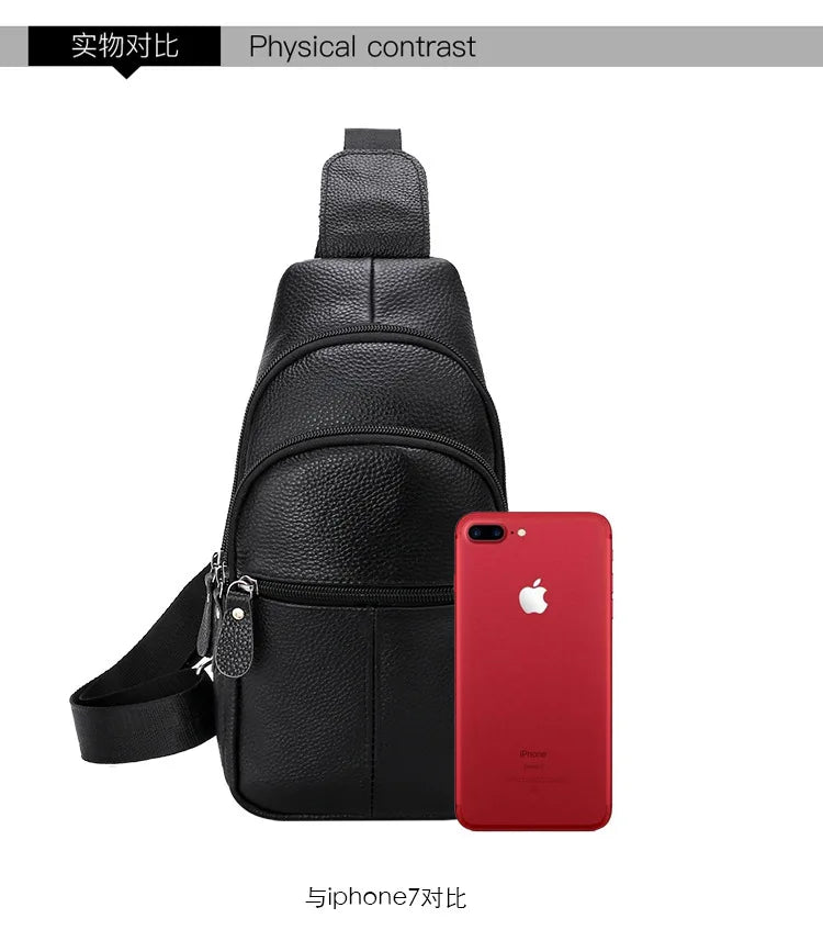 New Leather Chest Cover Layer Cowhide Business Men's Crossbody Bag with High-end Feel and Simple Chest Bag