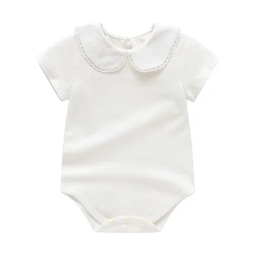 2025 New Summer Korean Style Climbing Suit Flying Sleeve Cotton Lace Splicing Toddler Baby Girls Jumpsuit 0-24M Baby Clothing