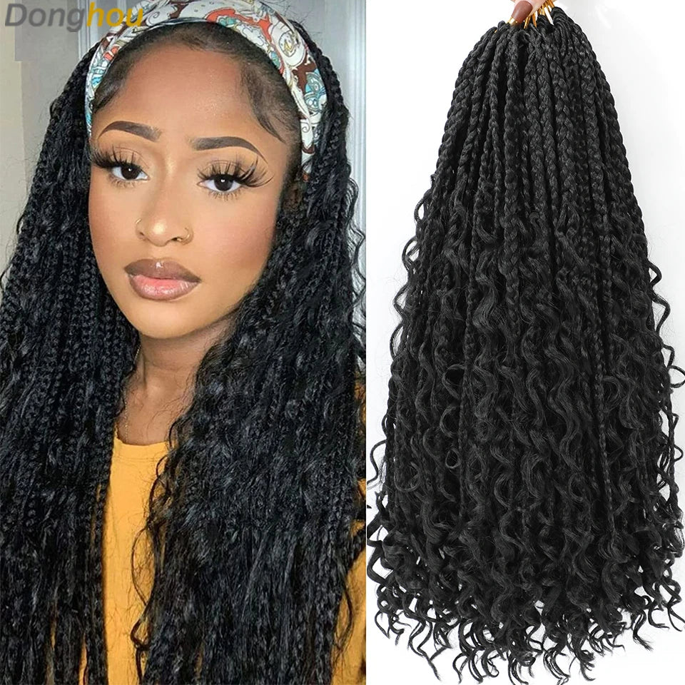 14 18 24 Inch Boho Box Braids Crochet Braids Curly Ends 1B 30 27 #4 Bug 8 Colors Ombre Goddess Bohemian Box Braids Crochet Hair