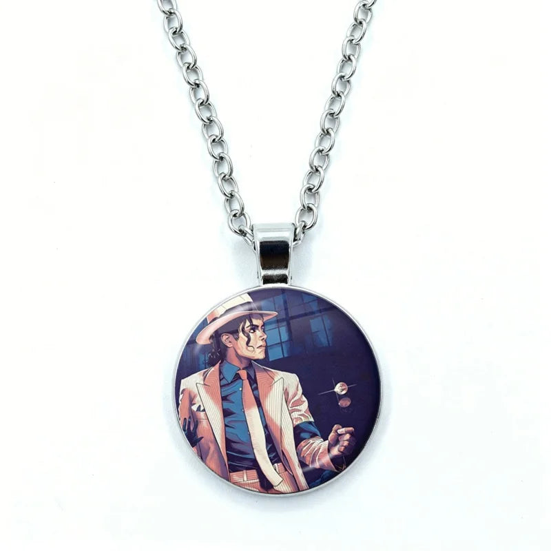 Thriller Dangerous M-Michael J-Jackson Necklace for Women Jewelry Cabochon Glass Pendant Fashion Statement Necklace