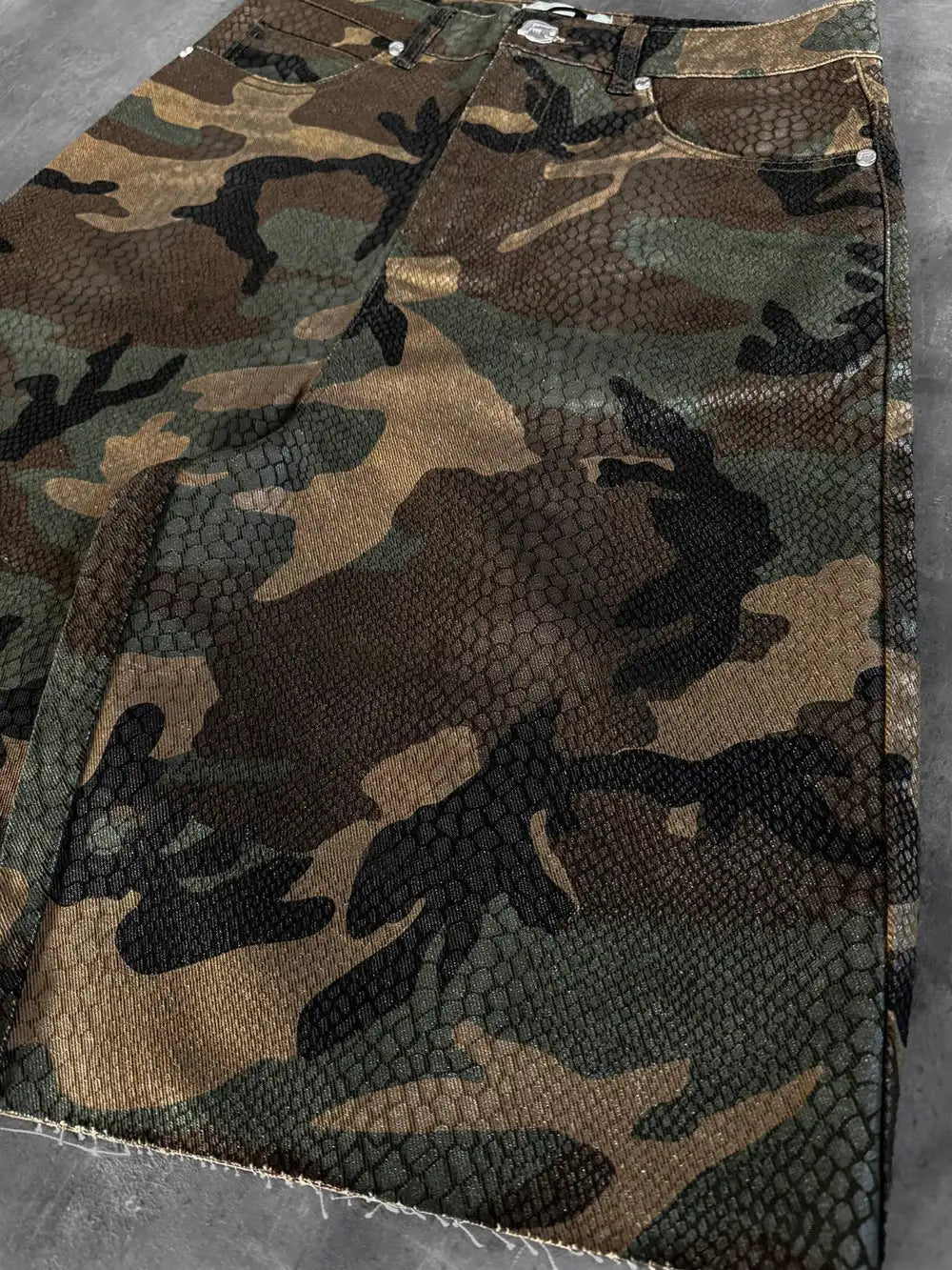 Python Camo Print Retro Cowboy Denim Shorts High Street Hip Hop Middle Pants High Waist Straight Tube Loose Five Point Shorts