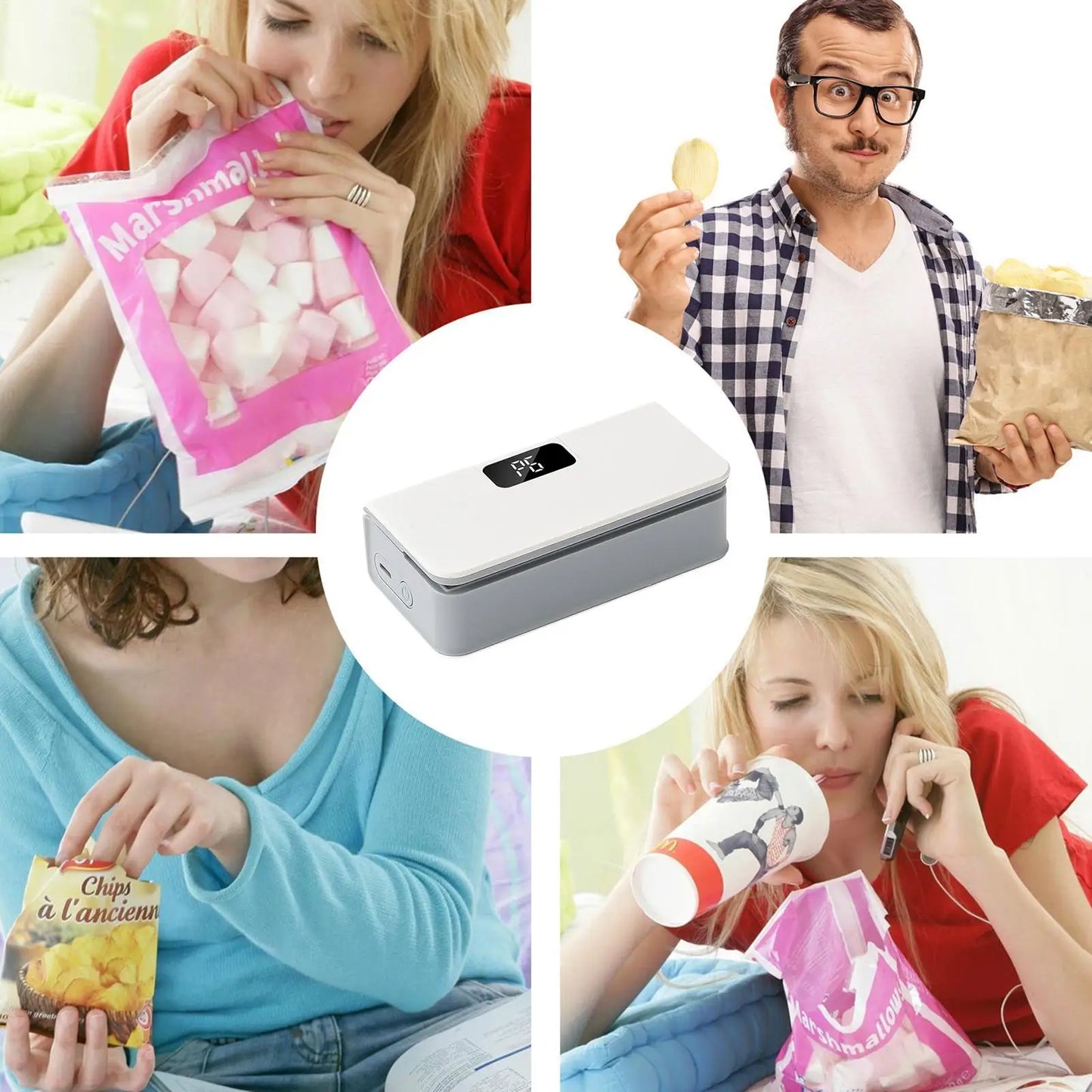 Small Bag Sealer 2 In 1 Chip Bag Sealer And Cutter Vacuum Sealer Fridge Magnet 6-speed Intelligent Temperature Control