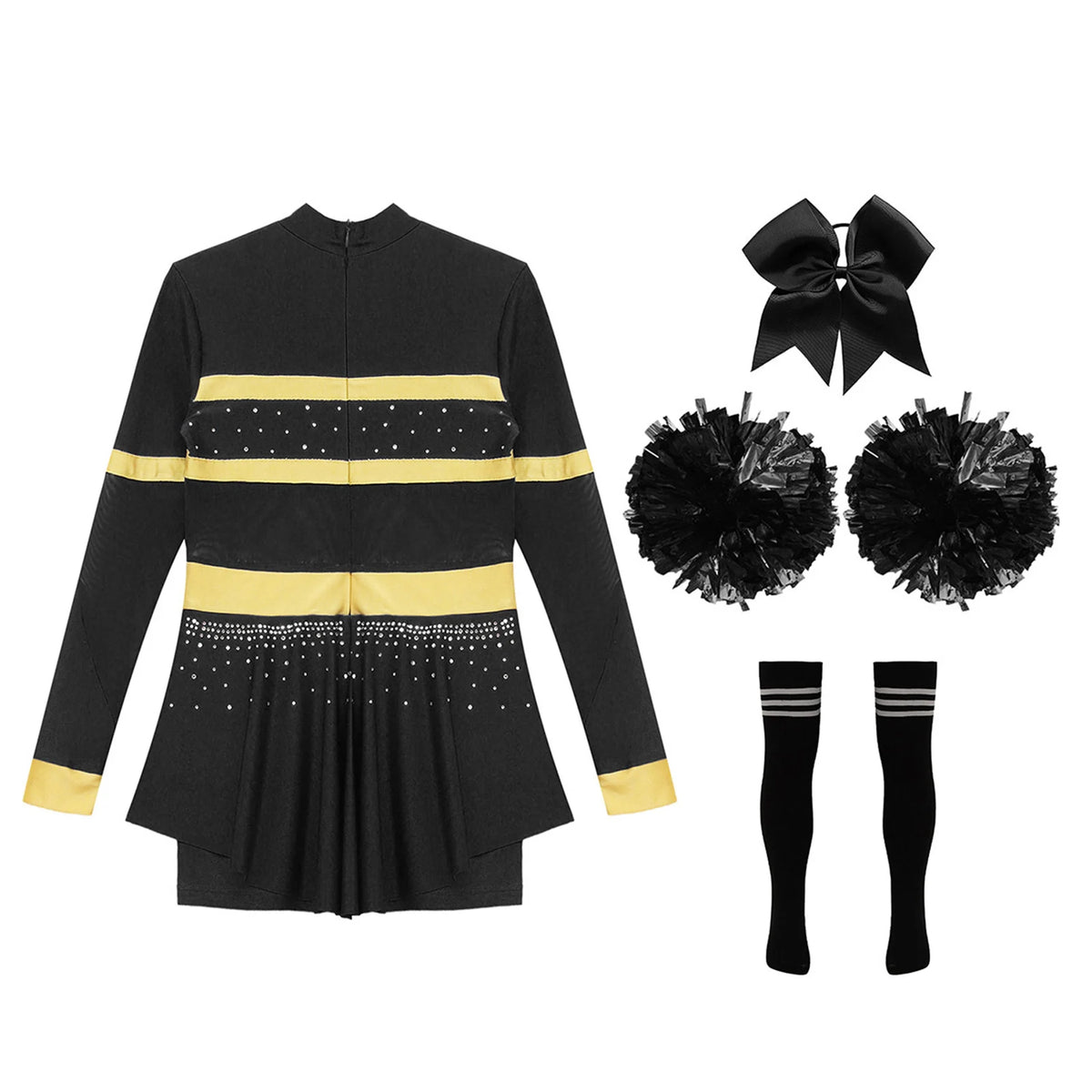 Girls Cheerleader Costume Long Sleeve Cheerleading Uniform Children Cheer Dance Dress Hand Flower Socks Stage Dancewear Sets