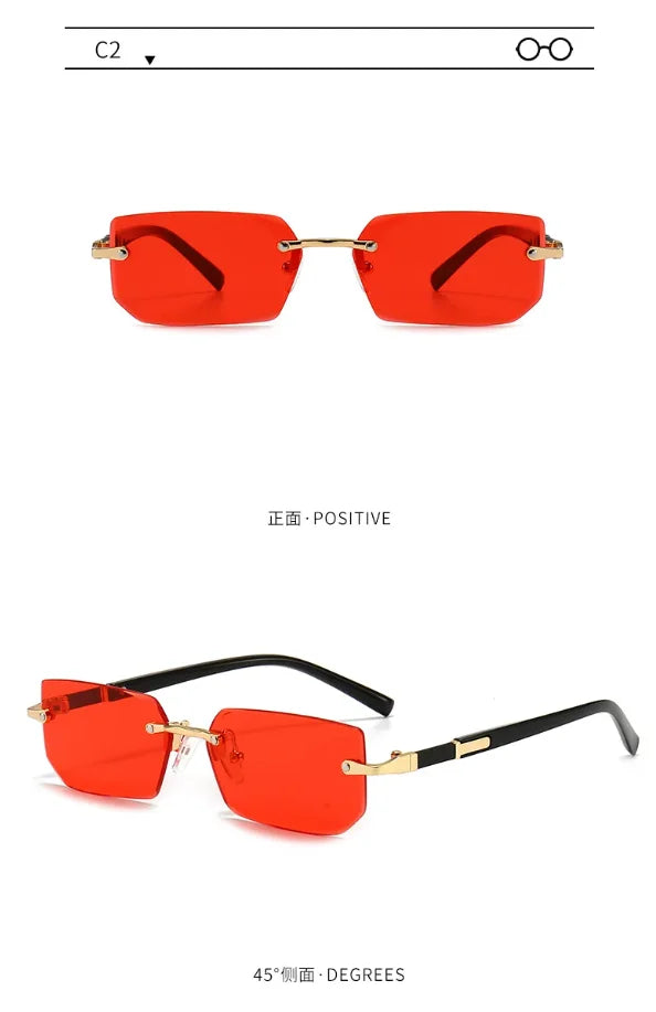 Rimless Sunglasses Rectangle Fashion Popular Women Men Shades Small Square Sun Glasses For Female Male Summer Traveling Glasses
