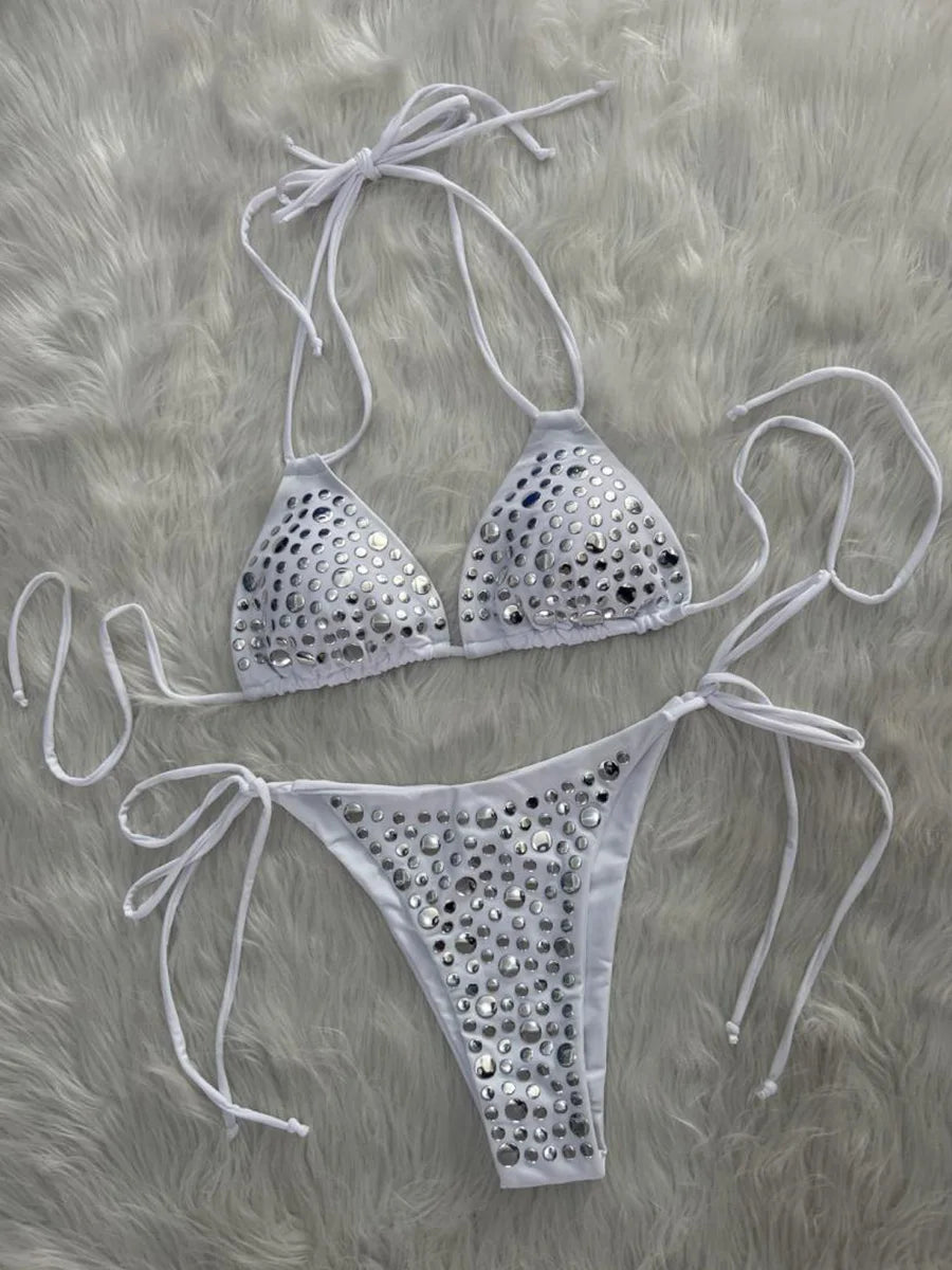 2026 Metallic Sequins Halter Bikini Women Swimsuit Female Swimwear Two Pieces Bikini Set Bather Bathing Suit Swim Lady Beachwear