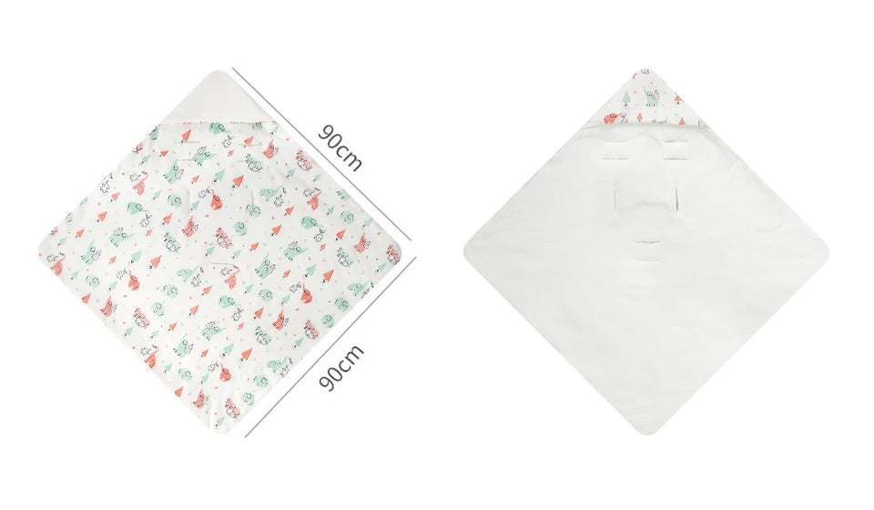 Newborn Basket Blanket 90*90Cm Autumn Windproof Warm Hooded Envelope In Baby Car Seat Cute Elephant Print For Girls