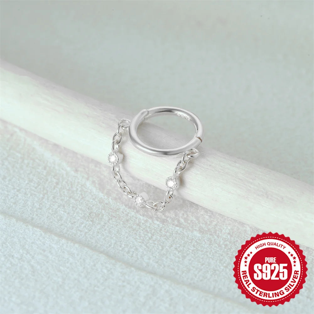 CANNER 925 Sterling Silver Simple Tassel Circle Piercing Hoop Earrings For Women's 18k Gold Ins Earrings Fine Jewelry Party Gift