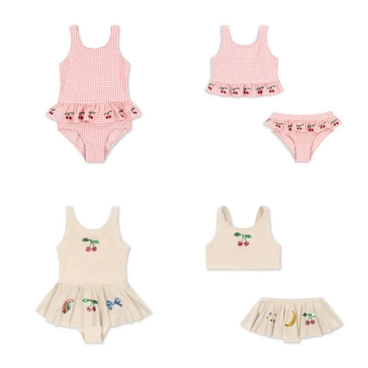 Girl Swimwears Checkered Cherry Baby  Swimwear  Kids Vacation Sunscreen Swimsuits Bikini Teen Swimsuit for Girls Bikinis  Mayo