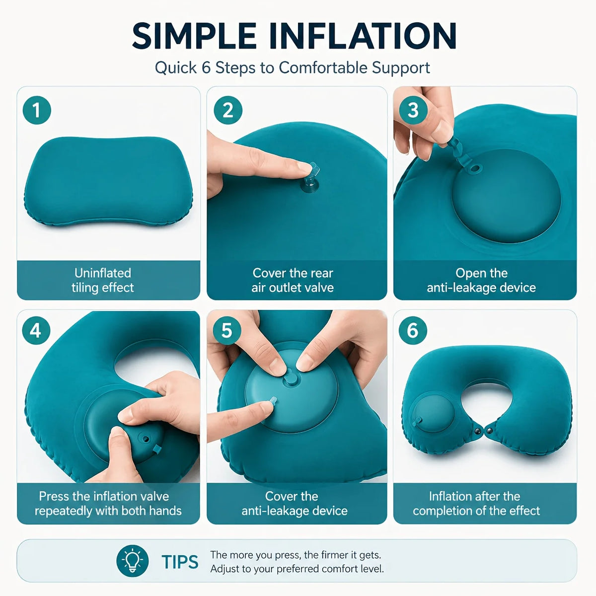 SPDJUMPER Inflatable Travel Neck Pillow, U-Shaped Portable Pillow with Storage Bag for Airplane, Car, Office & Home