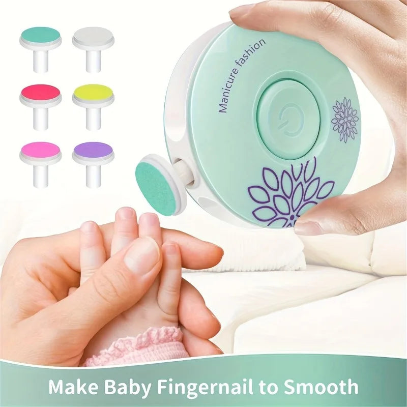 Baby Electric Nail Trimmer 6 Replaceable Heads Gentle Newborn Care Safe Quiet Nail File for Infant Toddler Soft Grinding