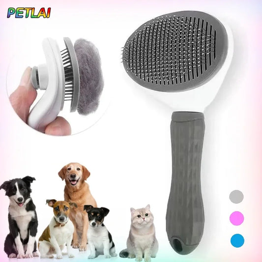 Pet hair removal comb self-cleaning cat grooming supplies cat anti-slip handle slicker brush dog cat hair removal accessories