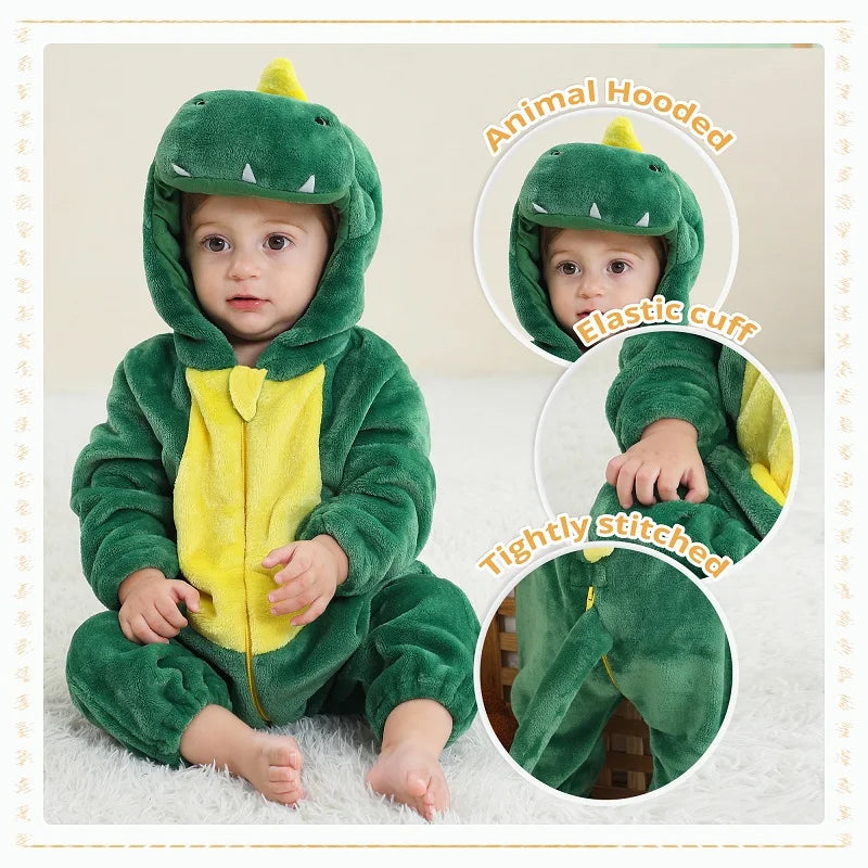 MICHLEY Carnival Dinosaur Baby Winter Costume Rompers Clothes Cute Cartoon Jumpsuit Bodysuit Overall Unicorn For Girls Boys Kid