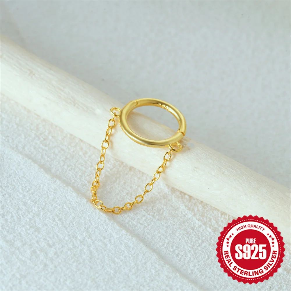 CANNER 925 Sterling Silver Simple Tassel Circle Piercing Hoop Earrings For Women's 18k Gold Ins Earrings Fine Jewelry Party Gift
