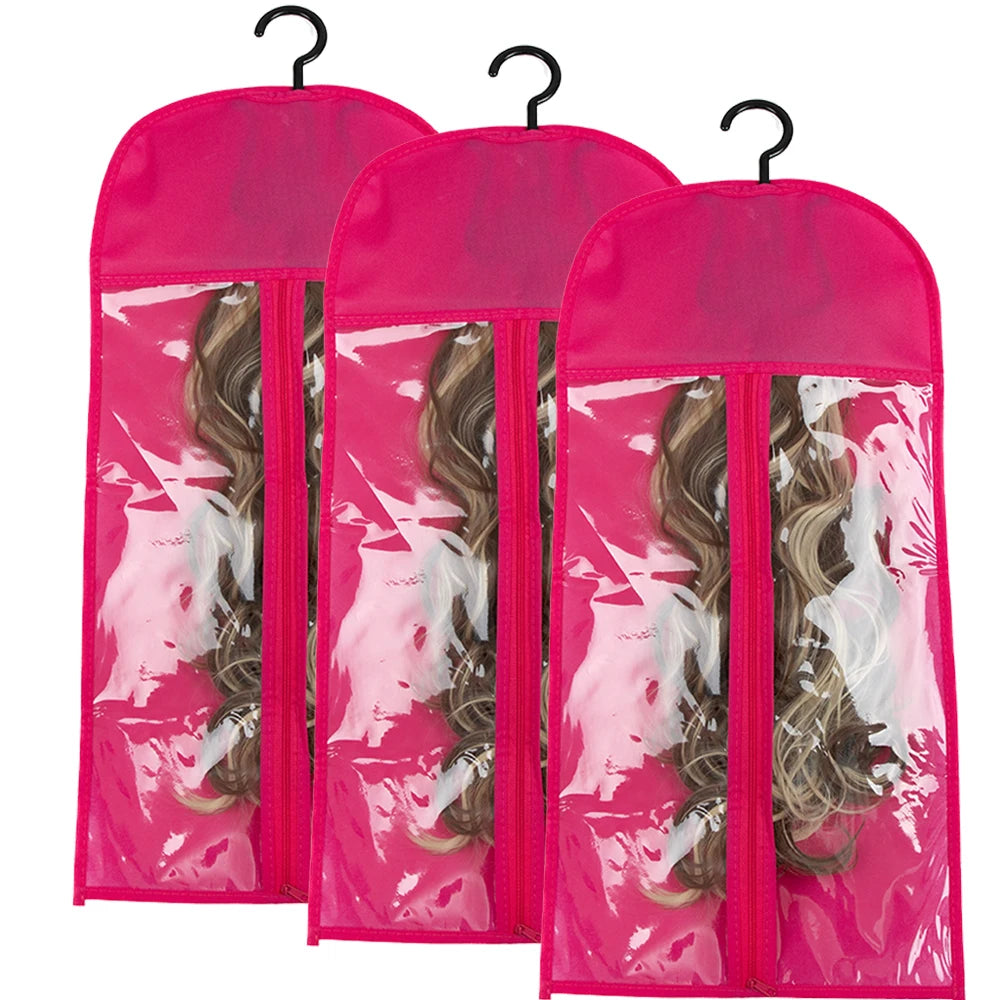 10PCS/3PCS/6PCS/1PCS Hair Extension Storage Bag with Hanger Transparent Wig Organizer Dustproof Holder for Hair Pieces