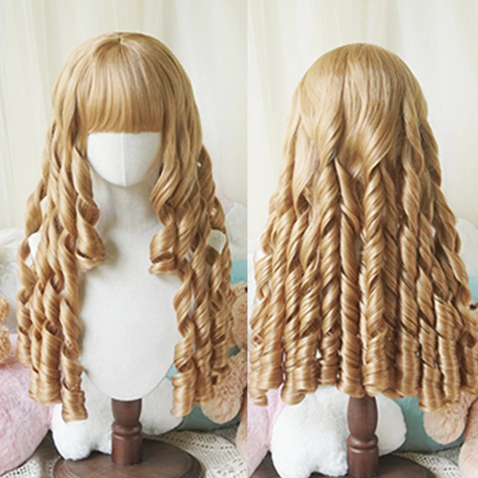 Synthetic Long Curly Wavy Lolita Wig with Bangs Wig Girl Cute Ombre Pink Blonde Black Cosplay Party Halloween Harajuku Wig