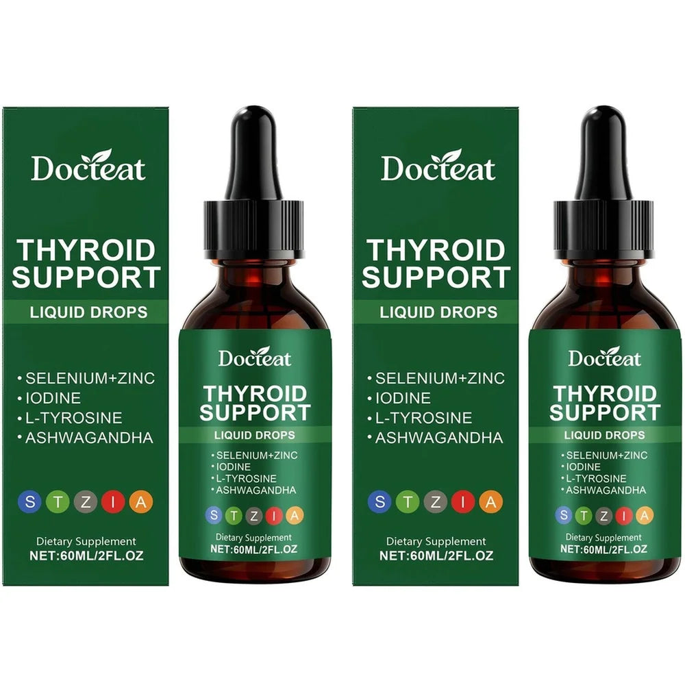 Docteat Thyroid Support Liquid Drops with Selenium, Zinc, Iodine, L-Tyrosine & Ashwagandha, Dropper Design for Daily Use, 60 ML