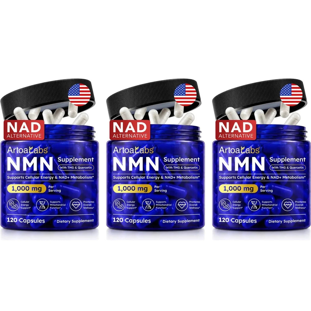 ArtoaLabs NMN Capsules 1000mg with TMG & Quercetin Supports Anti Aging, DNA Repair, NAD+ Metabolism, Cellular Energy | 120 Count