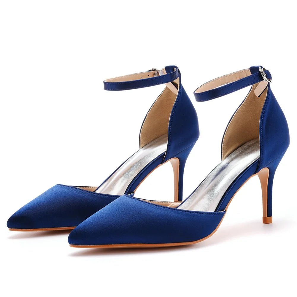 Sexy Ankle Strap Sandals Women Party Mature Silk 7CM Cover Heel Buckle Strap Formal Dress Dress Women's Shoes Dark Green