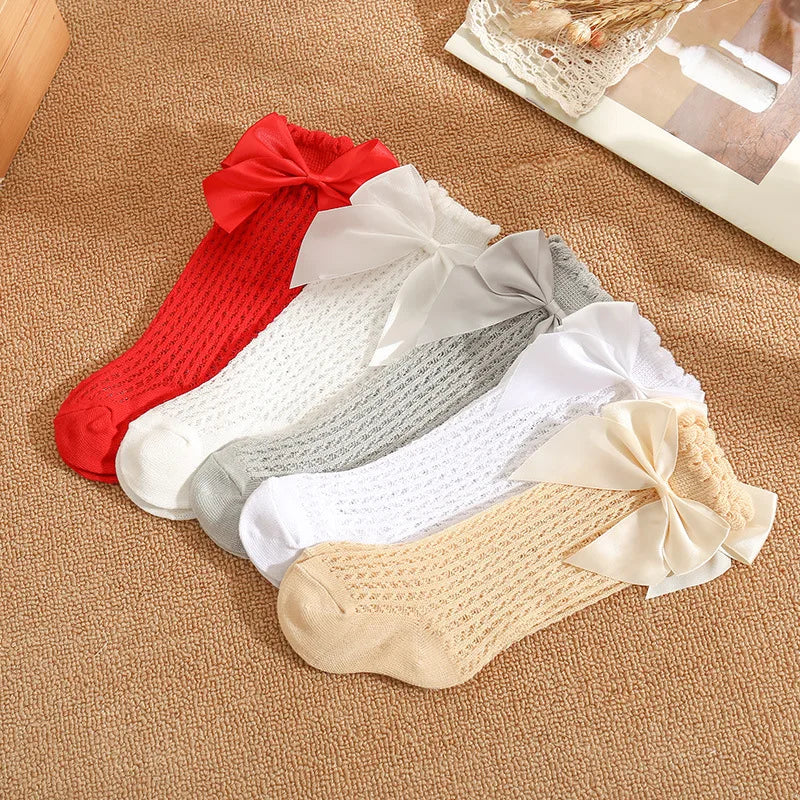 Summer Baby Socks Toddler Cute Big Bow Knee High Socks Mather Kids Children Boy Girls Newborn Floor Cotton Socks Baby Accessorie
