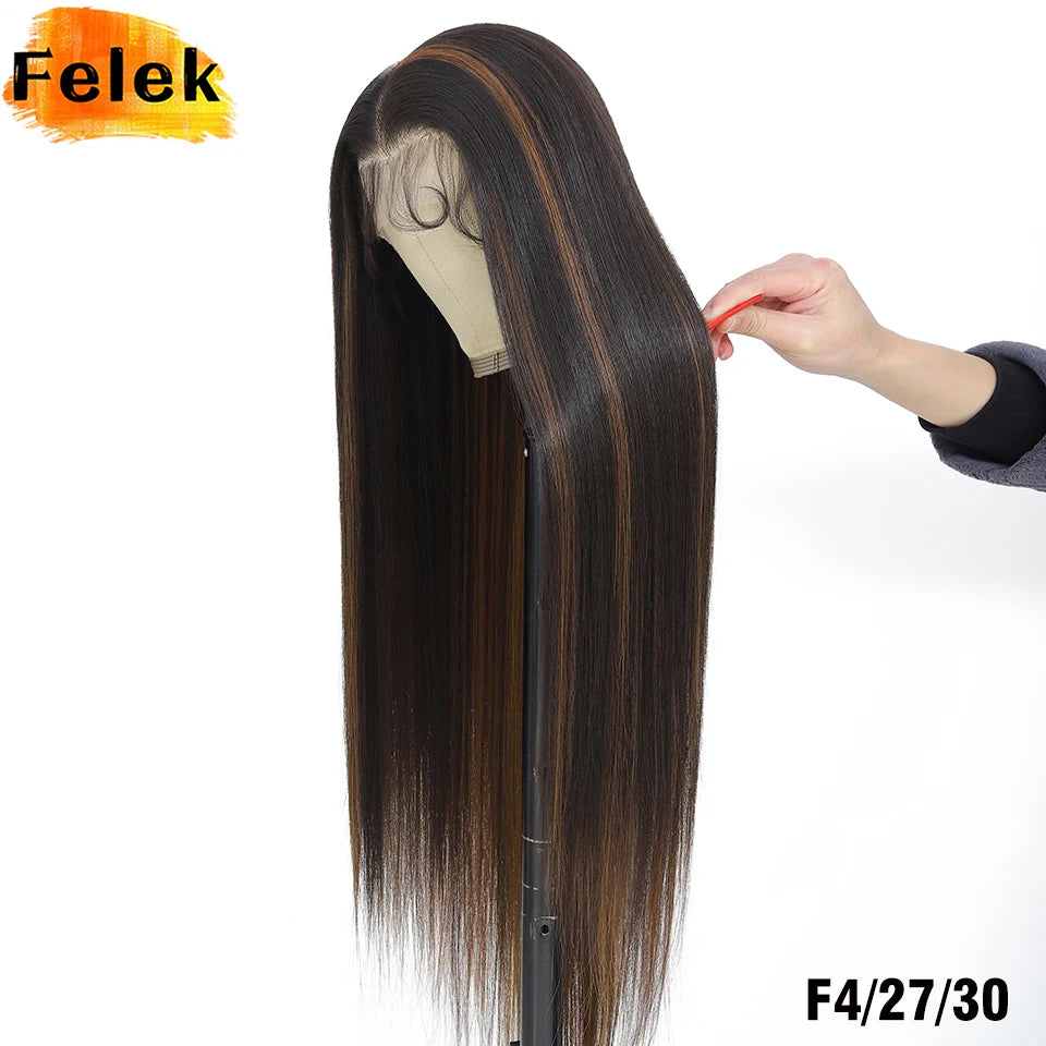 Highlight 13x6 Synthetic Lace Frontal Wigs For Women 40 Inch Long Silky Straight Lace Front Wigs High Quality American Afro Wigs