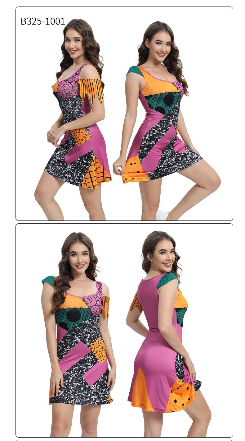 Halloween Cosplay Costume For Women Sally Printed Dresses Party Costume Zenti Carnival Bodysuits Dress Up Female Women Leggings
