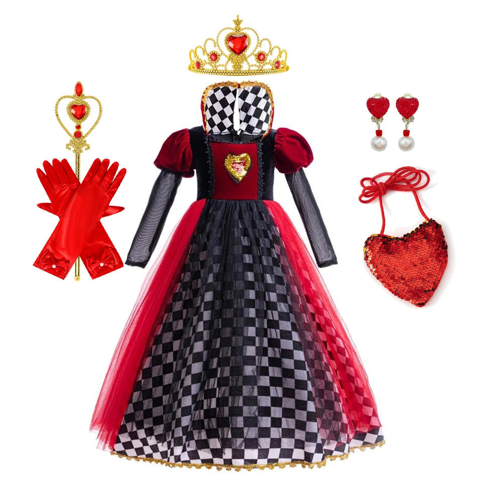 Halloween Red Queen Costume For Girl Alice Movie Cosplay Dress Girls Witch Dress Masquerade Orgy Party Clothes