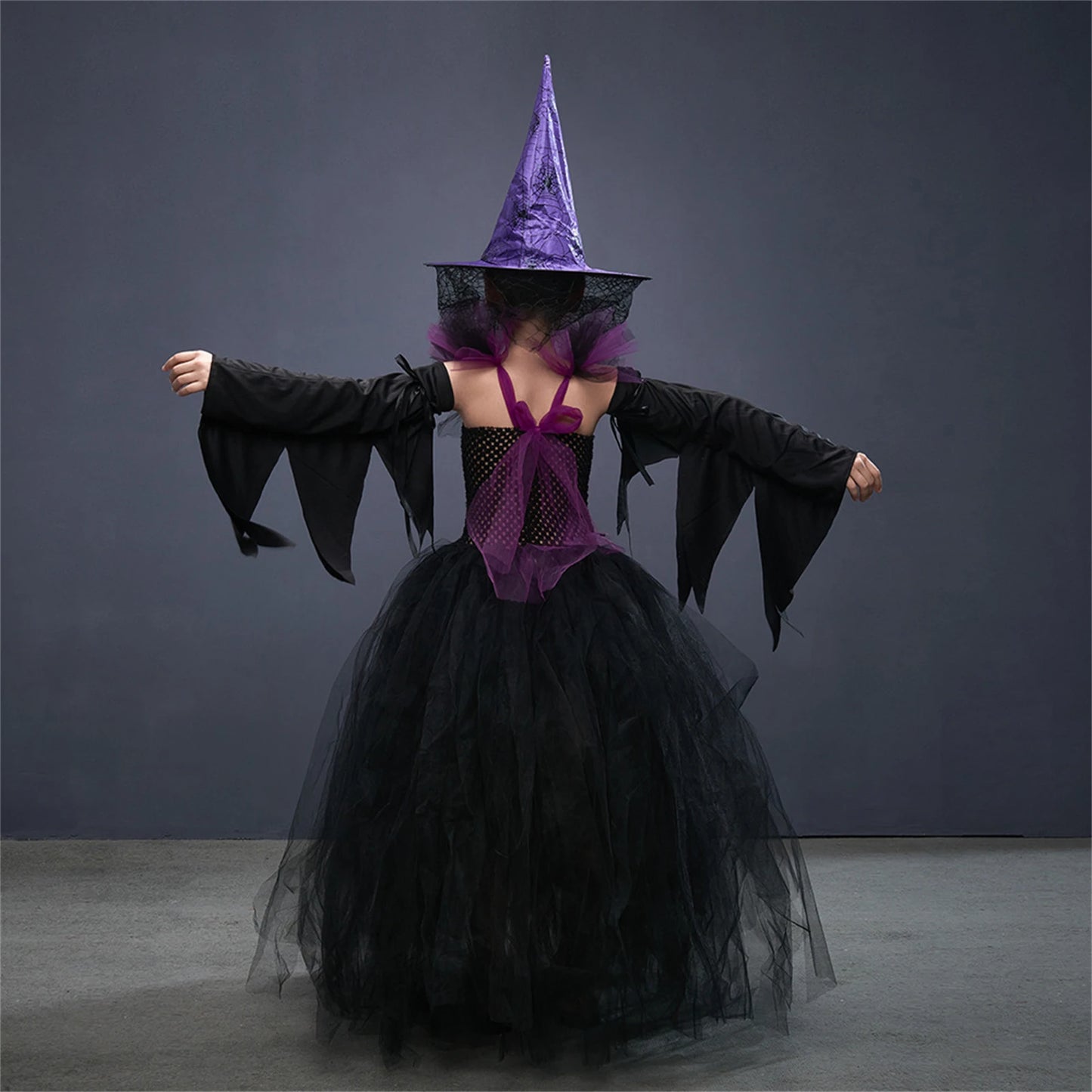Halloween Witch Costume For Girls Kids Long Veil Dress Princess Dress Birthday Party Dress Stage Performance Dress