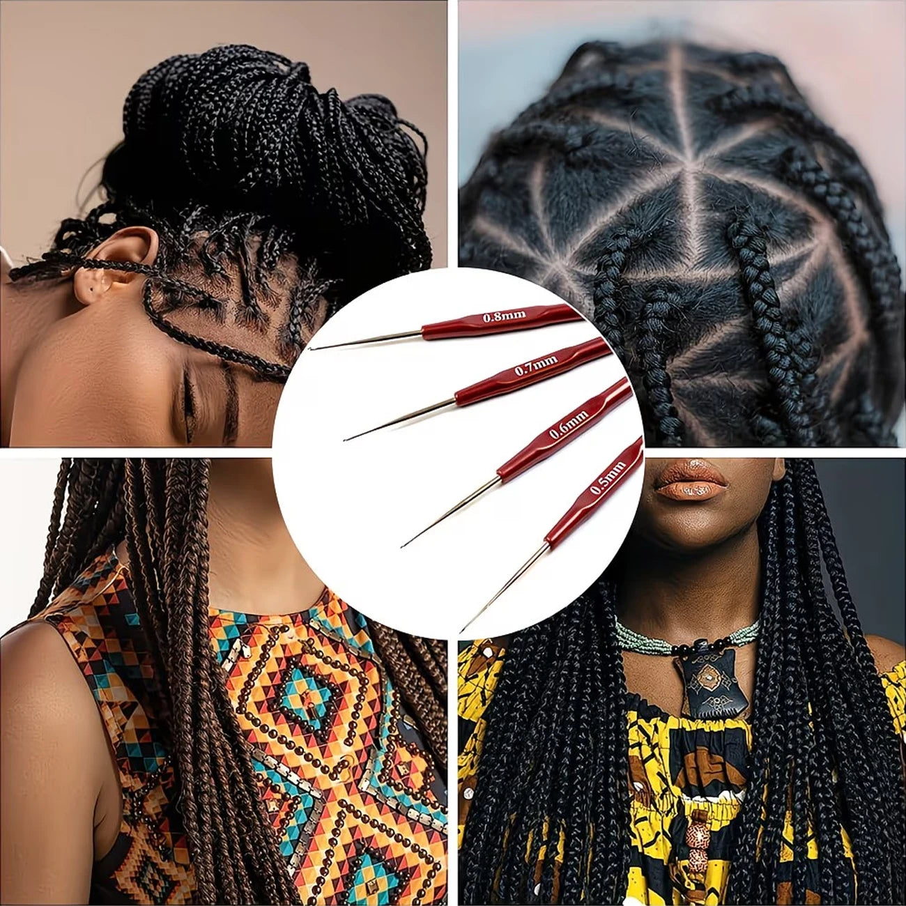A Set of 4 Crochet Braiding Tools, with Hooks Sized 0.5/0.6/0.7/0.8mm, Suitable for Braids and Dreadlock Tool Kits
