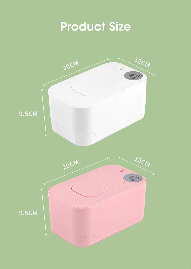 Portable Baby Wipe Warmer with LED Display, USB Charging & Auto Dispenser for Home and Car Use