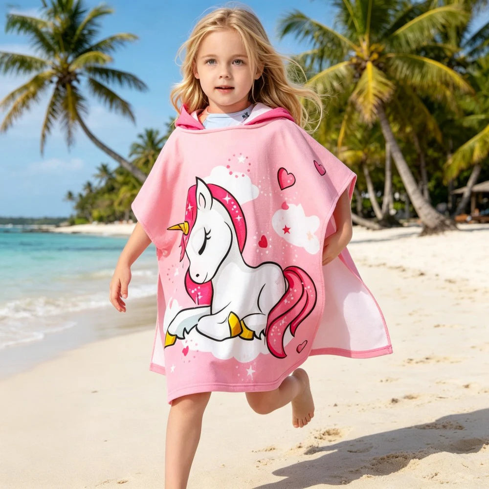 Children Bathing Stuff Kids Hooded Cape Towel Boy Cartoon Bathrobe Baby Swimming Towel Girls Unicorn Beach Towel Wrap Blanket