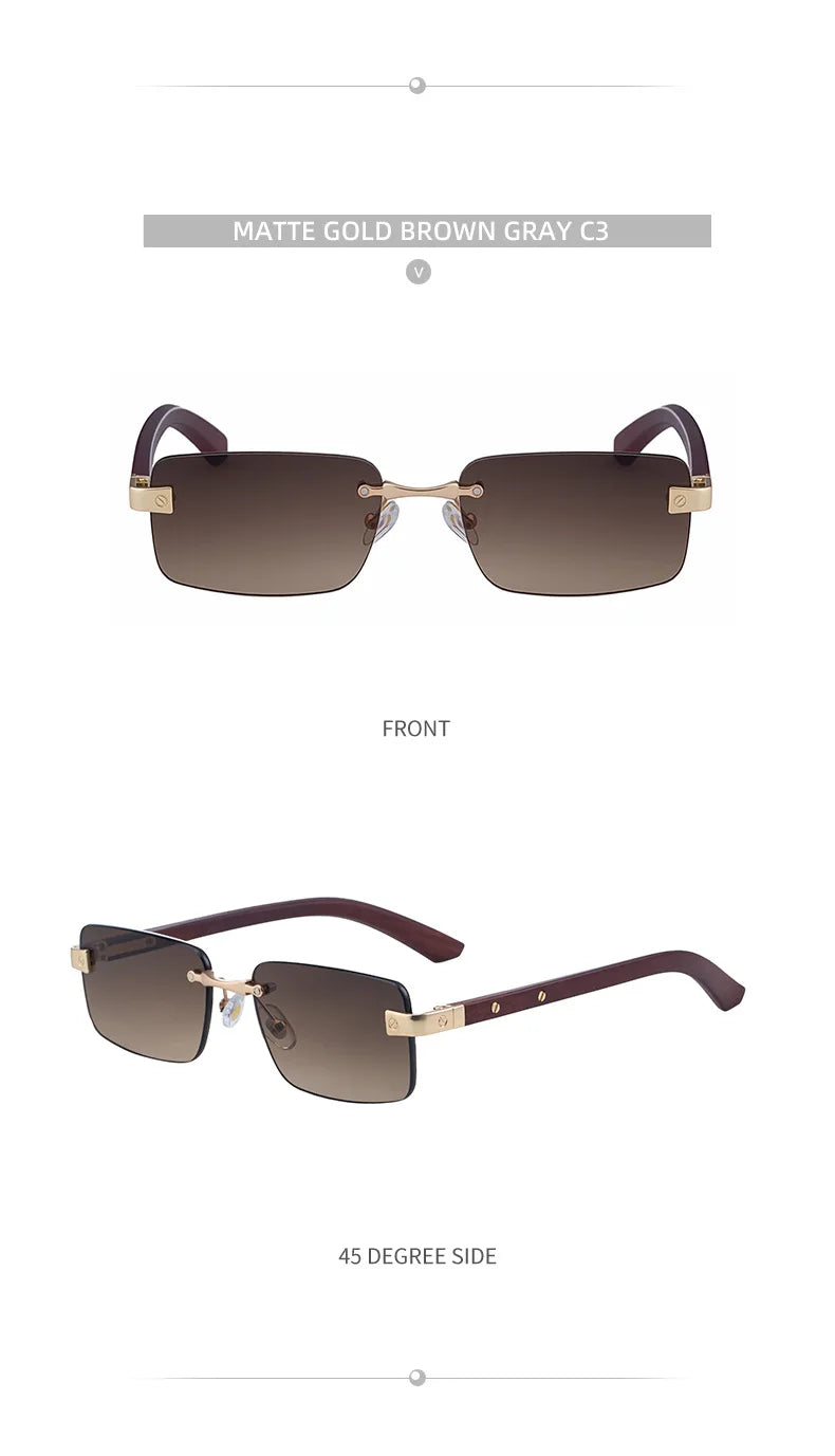 Fashion Rectangle Rimless Sunglasses Men 2026 Luxury Brand Designer Square Small Frame Sun Glasses Male Driving Eyewear Shades
