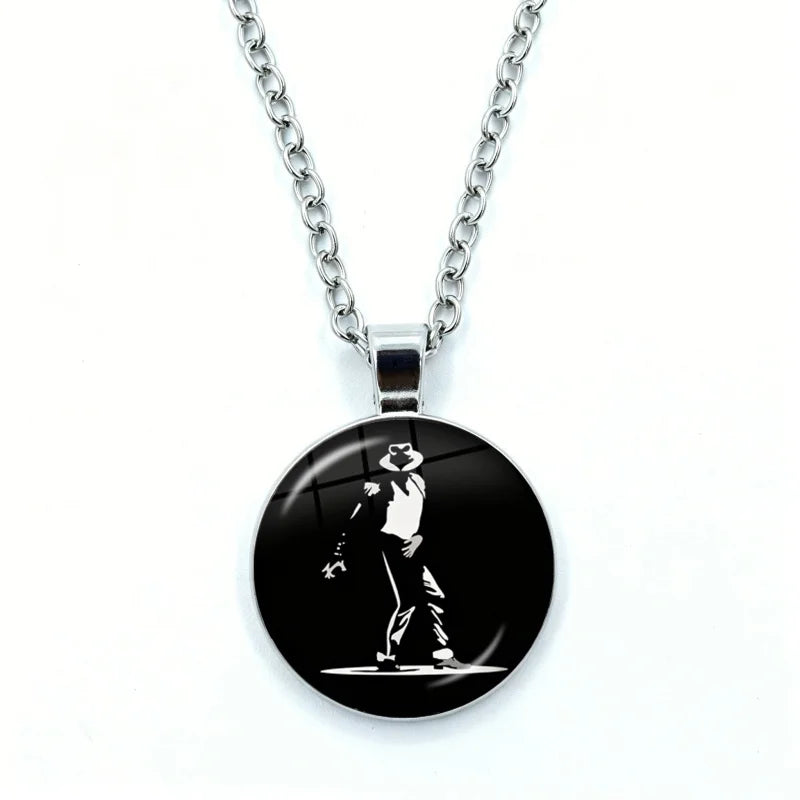 Thriller Dangerous M-Michael J-Jackson Necklace for Women Jewelry Cabochon Glass Pendant Fashion Statement Necklace
