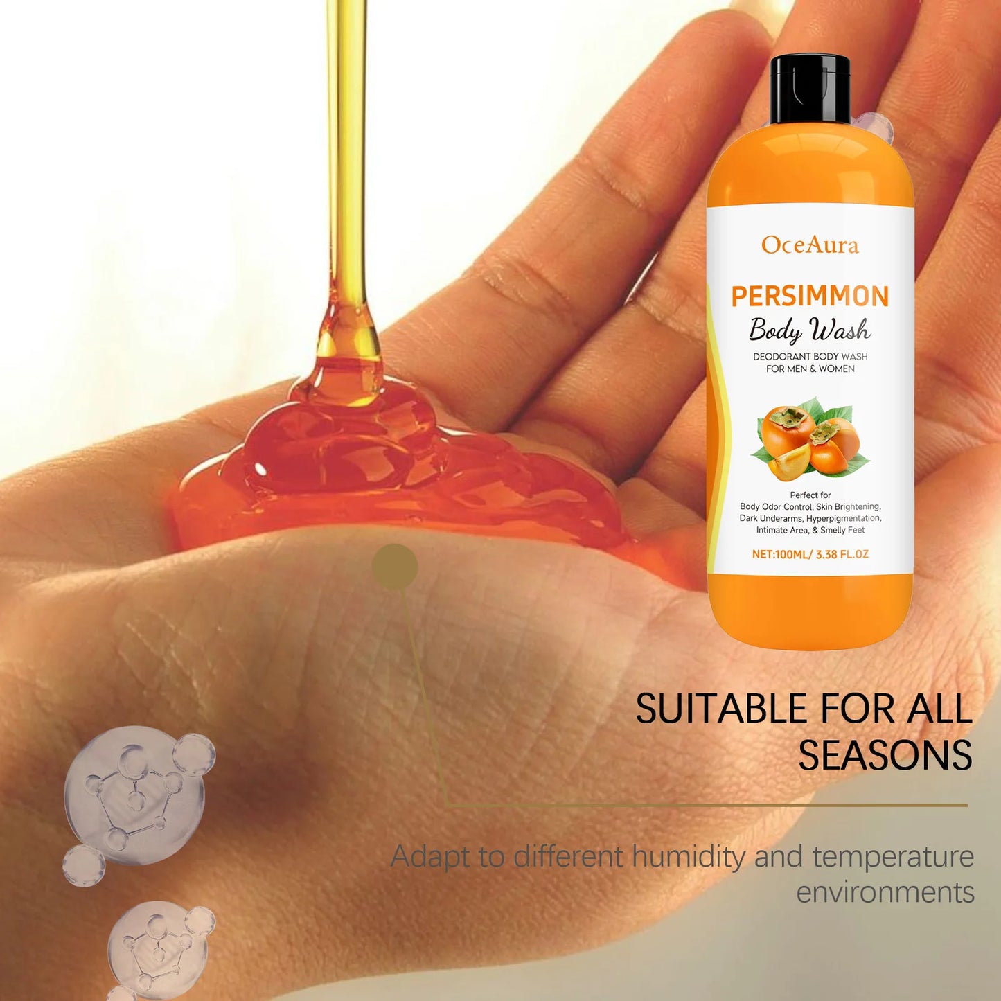 100ml Persimmon Body Wash Odor Eliminating Exfoliating Shower Gel Oil Control Smoothing Remove Dirt Sweat Lasting Body Cleanser