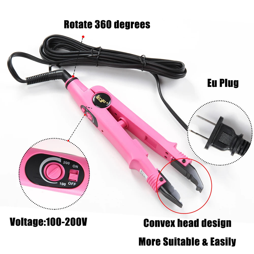 Loof Hair Extension Iron Professional Hair Styler Salon Model-Flash Keratin Bonding Tool Control/Constant Temperature EU/US Plug