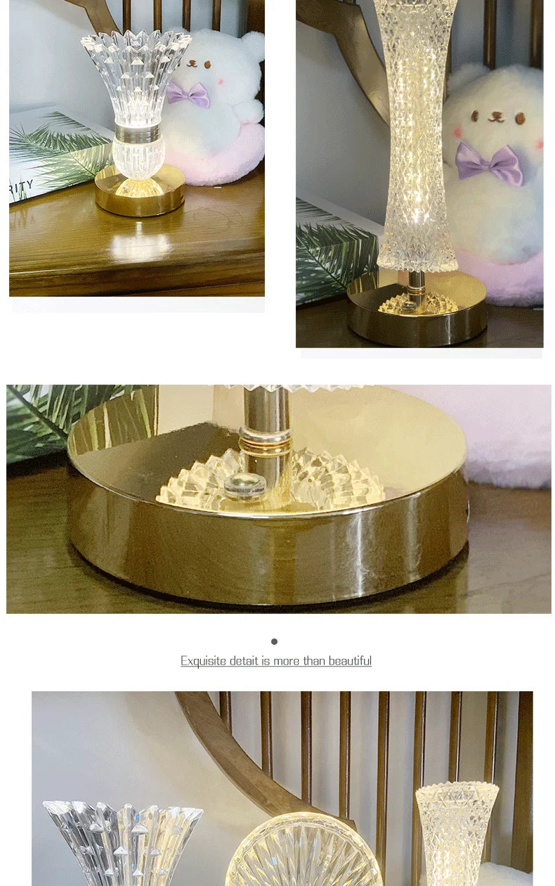 Modern Crystal Table Lamp Bedroom Bedside Light Touch Control Night Light Romantic Ambient Lamp For Home Decor