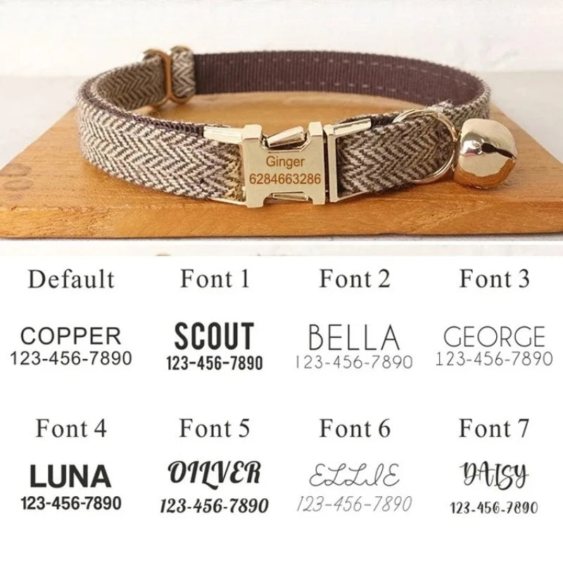 Personalized Name Cute Dog & Cat Collar with Premium Bow Tie Free Engraving ID Name Tag, Thick Suit Fiber Pet Collar & Accessory